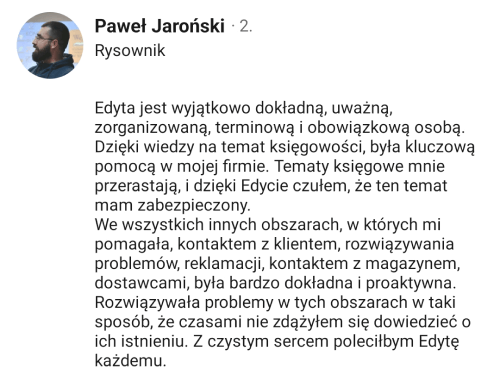 opinia Pawła Jarońskiego z Linked In