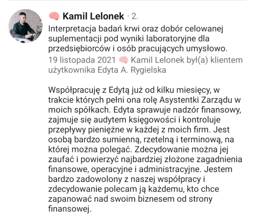 opinia Kamila Lelonka z Linked In