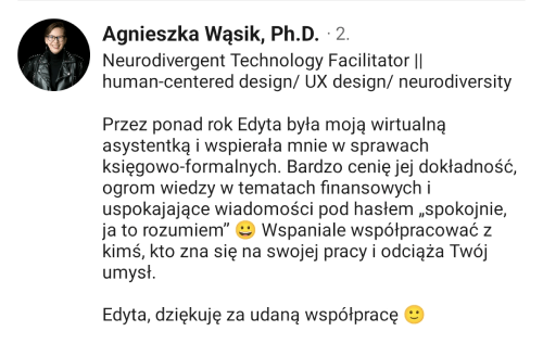 opinia Agnieszki Wąsik z Linked In