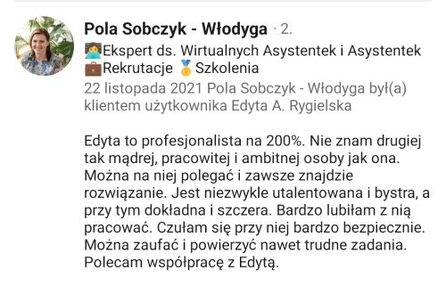 opinia Poli Sobczyk z Linked In